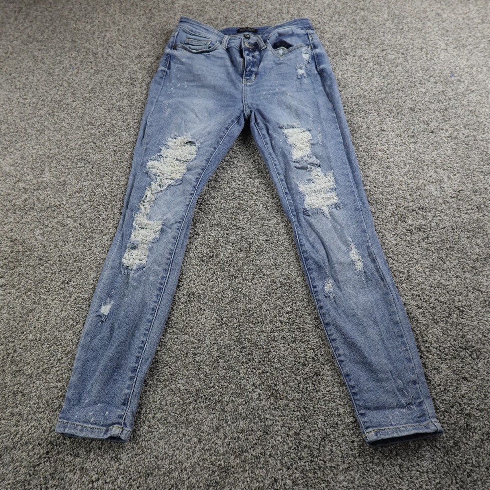 Judy Blue Jeans Womens 7 Dark Denim Trouser Pants High Rise Waist Skinny Stretch